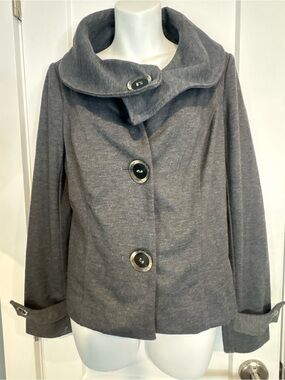 Tribal Gray Button-Front Pea Coat with Funnel Collar